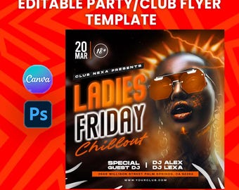 Editable Ladies Friday Party/Club Flyer Template | Club Night Event Design | Canva & Photoshop
