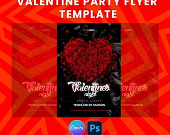 Valentine Party Flyer Template | Romantic Night Club Event | Canva & Photoshop