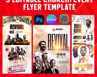 Church Event Flyer Bundle – 5 Editable Templates for Canva| Photoshop | Photopea (Digital download)