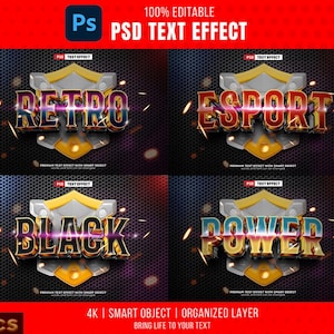 4 in 1 Super Cinematic Esport 3d-Text-Effect| Realistic Texture Smart Object Template | Instant Download