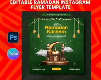 Ramadan Instagram Flyer Template | Editable Islamic Promo Post | Canva & Photoshop Design