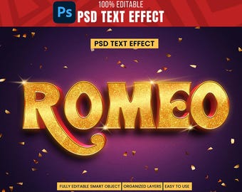 Gold Glitter 3D Text Effect PSD | Editable Photoshop Text Style | Luxury Typography Template