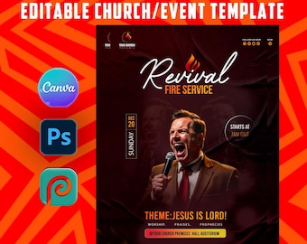 de Flyer de service religieux du renouveau du feu | Modifiable sur Canvas et Photoshop