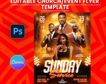 Church Event Flyer Template | Sunday Service Editable Canva & Photoshop
