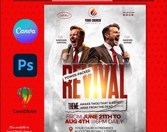 Revival Church Flyer Template: Editable Canva, Photoshop, CorelDraw (Instant Download)