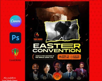 Modèle de flyer modifiable pour la convention de Pâques : conception d'événement religieux (Canva, PSD, CorelDRAW)