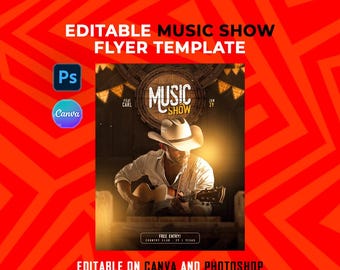 Country Music Show Flyer Template | Rustic Western Event Poster (Canva, PSD)