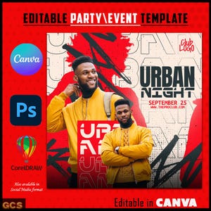 Urban Night club Party Flyer Design | Party\Club Template, Editable on Canva, Corel draw & Photoshop | DIY poster