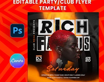 Rich and Famous Party Flyer Template | Luxury Club Night Flyer | Editable Canva & Photoshop PSD