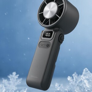 Mini ventilador portátil recargable por USB, con efecto hielo y 100 velocidades ajustables.