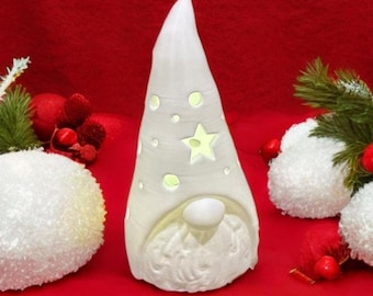 White Holiday Gnome Tealight Holder for Mantle Christmas Decor