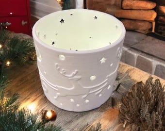 Holiday Tealight Holder Santa and Reindeer for Mantle