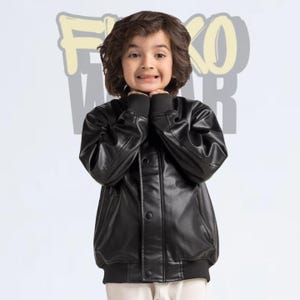Kids Black Faux Leather Moto Jacket: Toddler Boy Bomber Coat