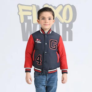 Chaqueta bomber universitaria para niño, elegante abrigo de invierno con parche de la letra G y el número 4, prenda de abrigo para niño. Ideal para regalar.