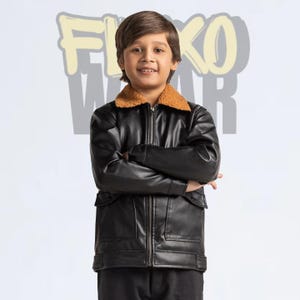Boys Black Faux Leather Aviator Jacket: Sherpa Collar, Toddler Winter Coat