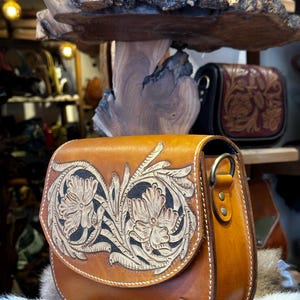 Handmade Orange Leather Shoulder Bag: Embroidered Vintage Style Handbag