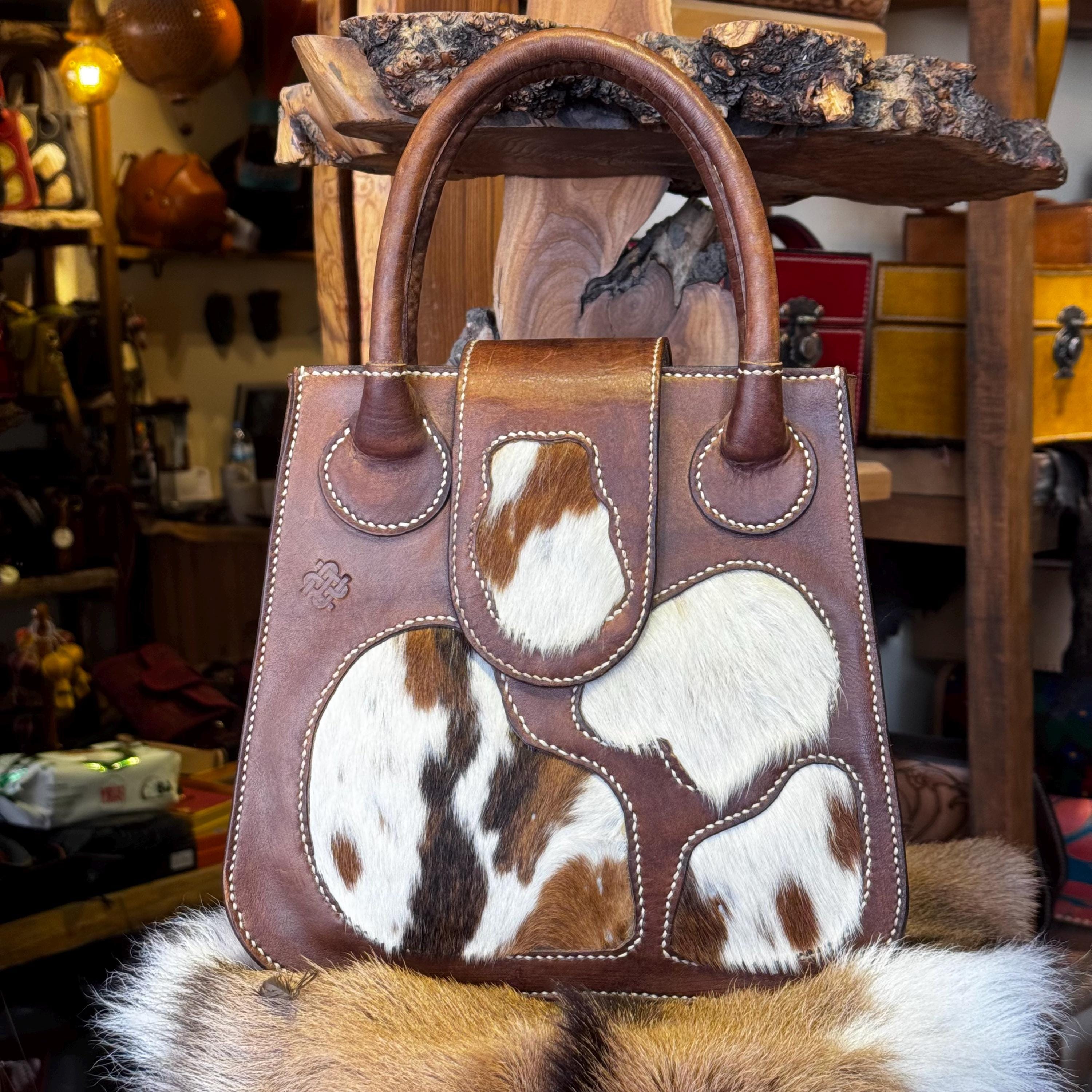 Handmade Brown Leather Women's Bag, Horse Hair, Vintage Style
