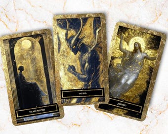 Baroque Gold Tarot Cards, Elegant Alchemy Oracle Deck, Dramatic Dark Tarot with Guidebook, Fantasy Tarot Gift, 78 Cards Tarot, Tarot Deck