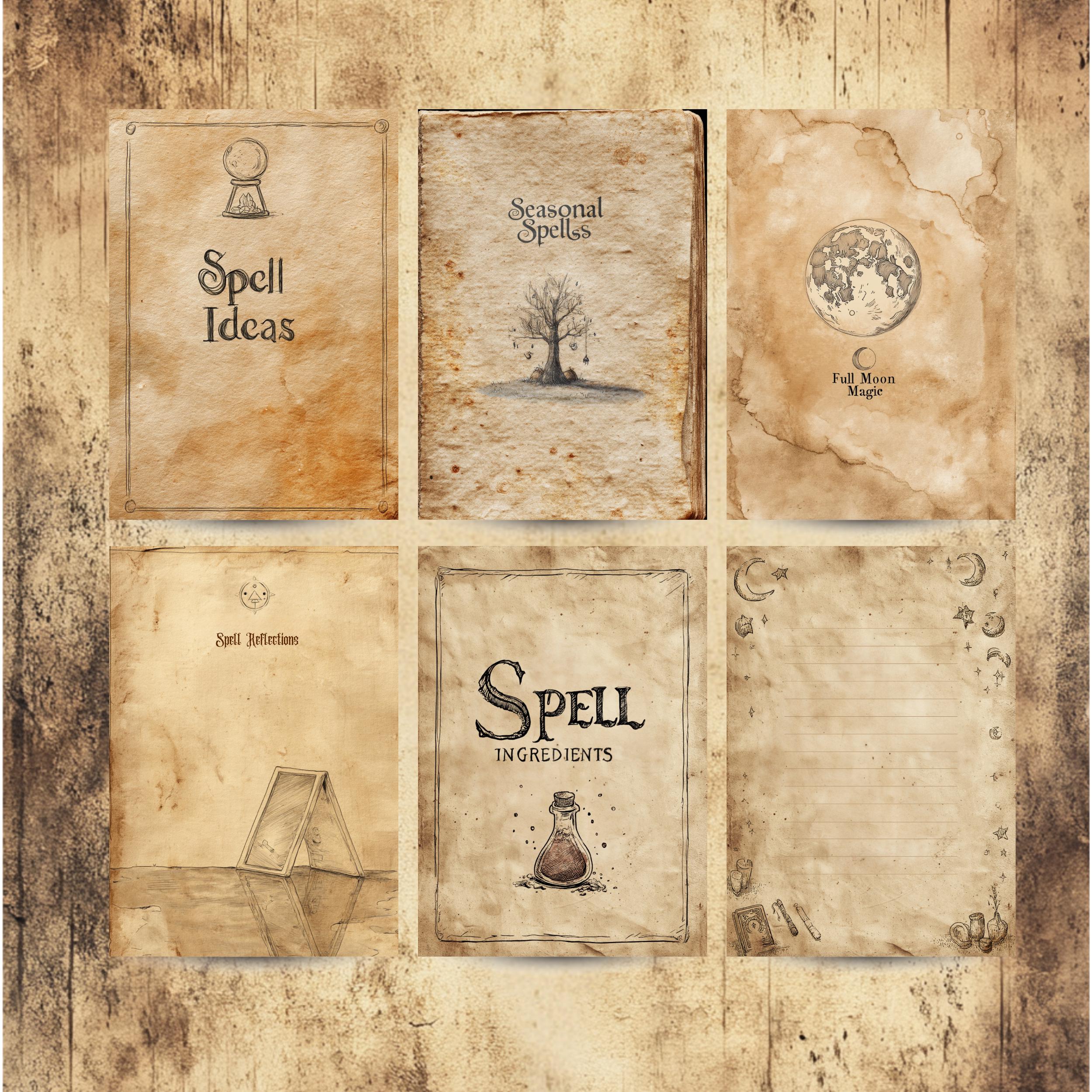 Printable Spell Journal, Gothic Witch Grimoire, Aged Parchment Spell ...