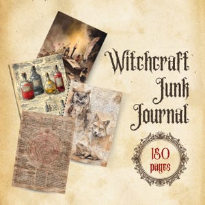 Witch Junk Journal Pages Bundle - Vintage Watercolor Witchy Ephemera - Printable Grimoire Pages for Scrapbooking & Journaling