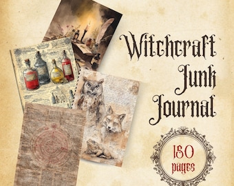 Witch Junk Journal Pages: Vintage Watercolor Ephemera (Digital Download, 150 PNGs 8.5x11in