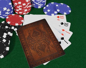Ornate Spade Ace Poker Playing Cards | Vintage Leather Backed Deck