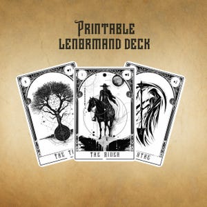 Baralho Mini Lenormand, Cartas Lenormand para Imprimir, Cartas Digitais de Adivinhação em Preto e Branco, 36 Cartas de Mini Tarô, Download Instantâneo