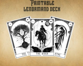 Mini Lenormand Deck: Black and White Printable Fortune Telling Cards (Digital Download)