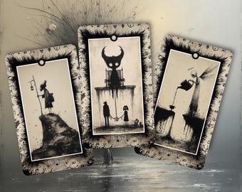 Dark Whimsical Tarot Deck - Gothic Ink Sketch Tarot Cards - Unique Occult Witchy Divination Tool - Macabre Aesthetic - DIY Instant Print
