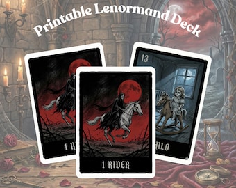Gothic Lenormand Deck, 36 Card Dark Horror Themed System, Occult Witchy Divination Cards, Macabre Spooky Fortune Telling Tool
