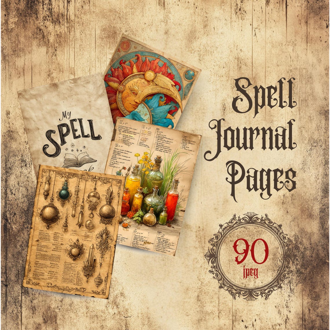 Printable Spell Journal, Gothic Witch Grimoire, Aged Parchment Spell ...