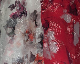 Italian Embroidered Silk Chiffon Fabric: Floral Crepe Silk, 140cm Wide