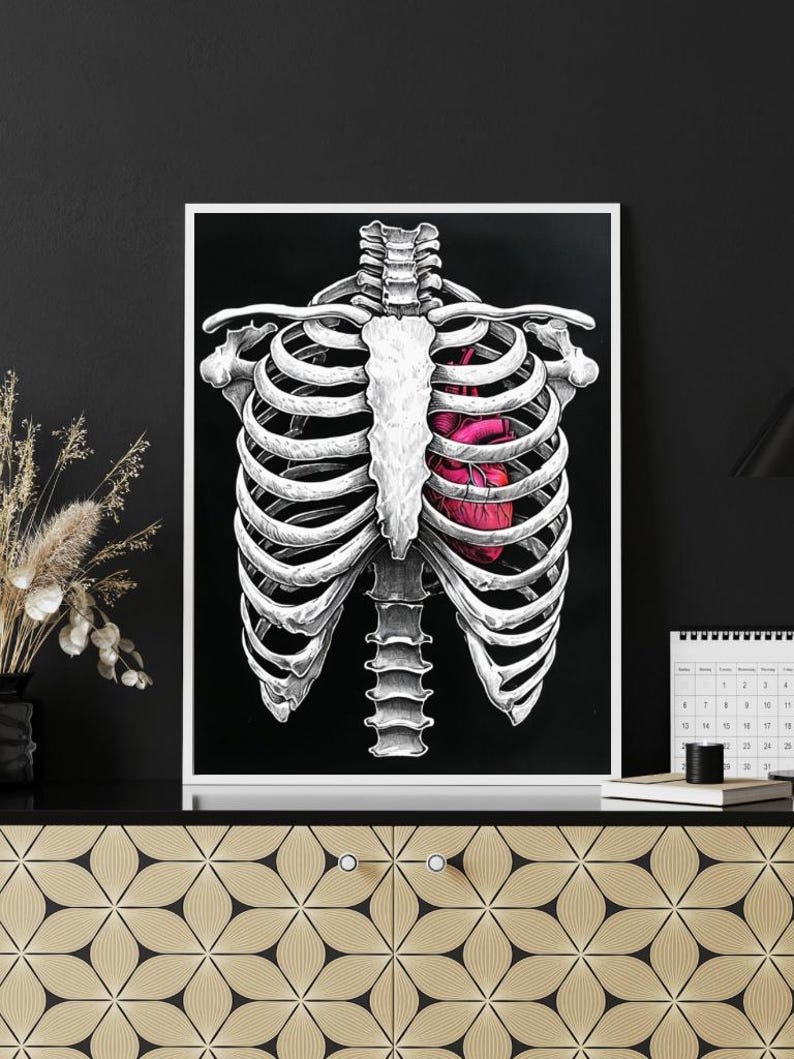 Anatomical Ribcage and Heart Printable Wall Art Dark Gothic Skeleton ...