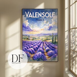 Póster imprimible de campo de lavanda de Valensole: póster de viaje a la Provenza francesa, descarga digital de paisaje floral.