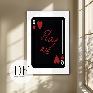 arte murale del casinò Play Me Queen of Spades Wall Art / Poker minimalista rosso intenso stampabile (5 dimensioni PNG)