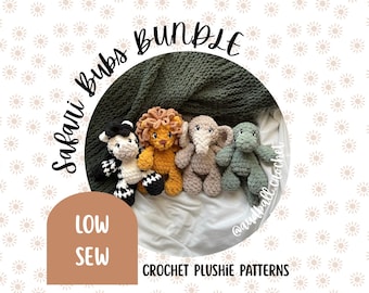 Safari Bubs Crochet Plushie Pattern Bundle: Low Sew Amigurumi (4 PDF Patterns)