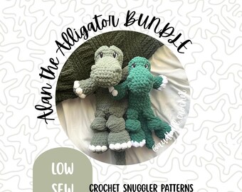 Crochet Alligator Snuggler Pattern: Alan and Baby, Low Sew Amigurumi (PDF Pattern)