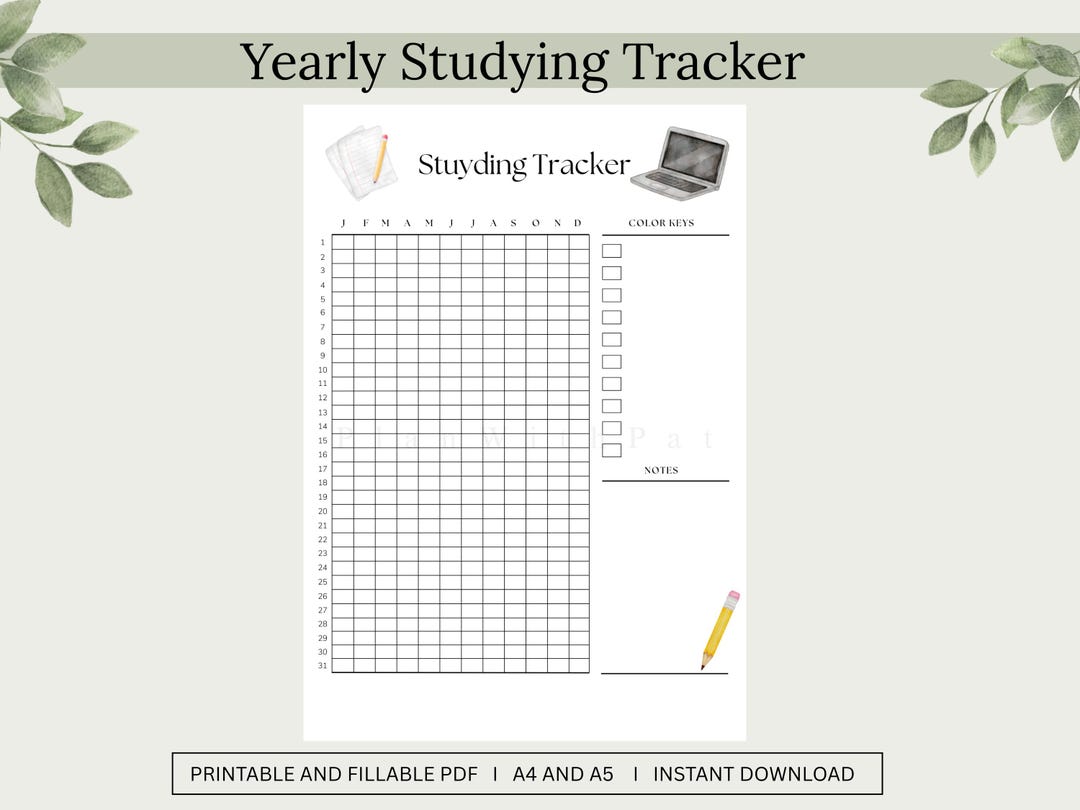 Subject Tracker Pdf Yearly Study Tracker Printable | Digital Editable PDF | Daily Study Log ...