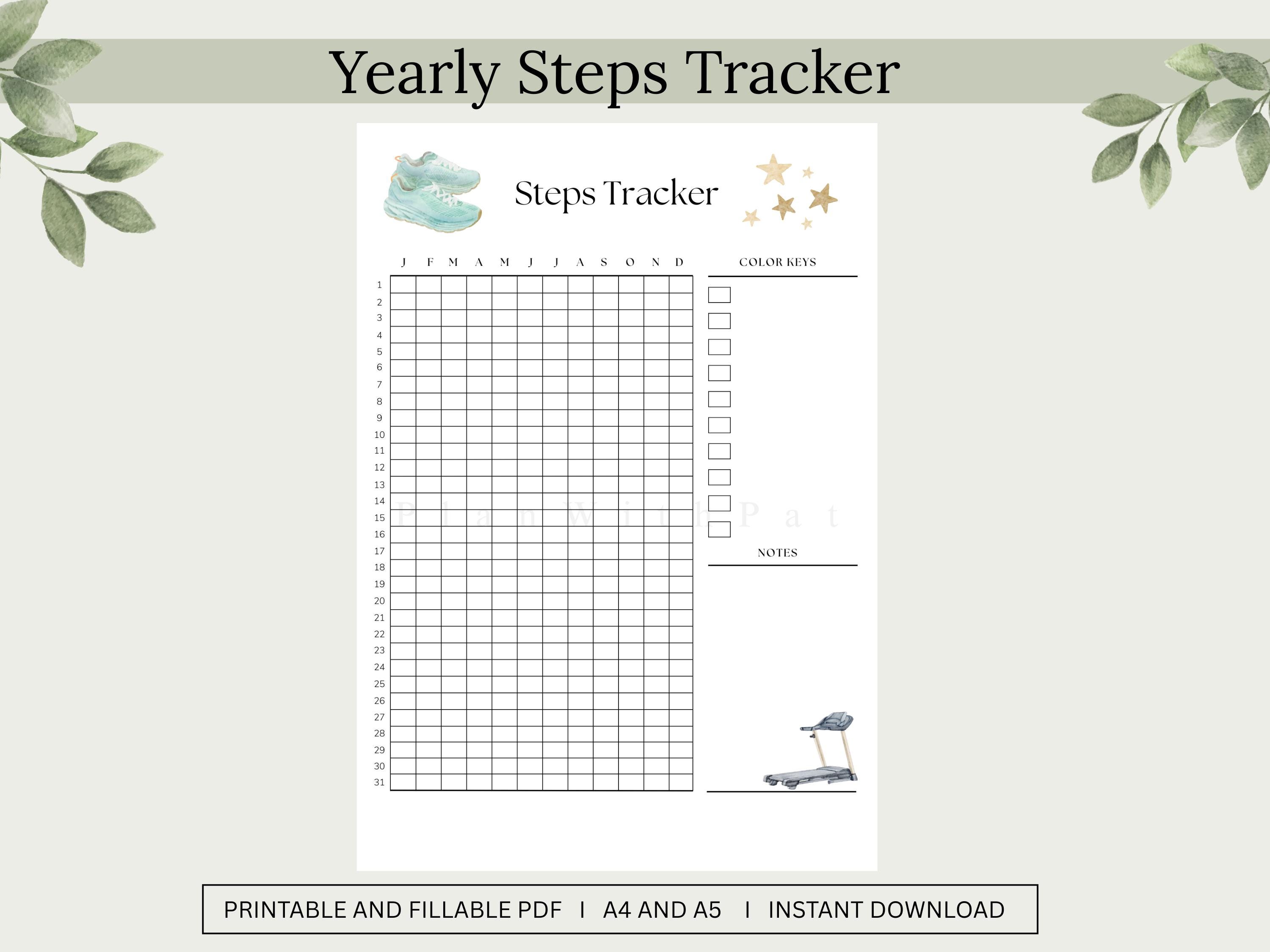 Step Count Activity Level Yearly Steps Tracker Printable | Daily Step Count Log PDF | Editable ...