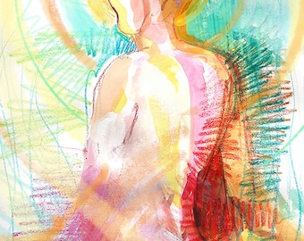 Abstract Watercolour and Gouache Human Form Female Figure Woman Figurative Divine 9x12 Original on Paper Digitally Enhanced FREE SHIPPING