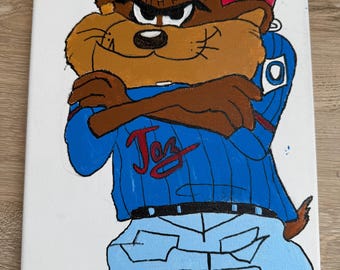 Pintura de Taz de hip hop de 8 x 10 pulgadas: caricatura del demonio de Tasmania en blanco y negro, vintage de los años 90