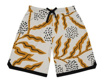 Calções de basquete canelados com estampa floral – Roupa esportiva vibrante