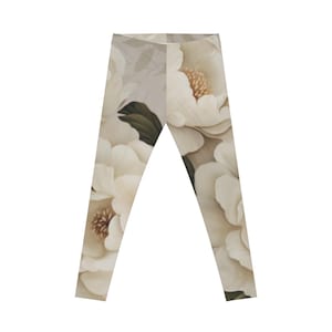 Elegant Floral Womens Leggings.  Soft Yoga Pants, Lounge Pants, Stylish Spring Casual Wear, Perfect Gift for Her