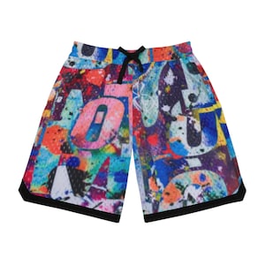 Colorful Basketball Rib Shorts – Vibrant Graphic Athletic Wear, Casual Summer & Funky Gym Shorts for Males