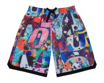 Colorful Graphic Ribbed Basketball Shorts – Men's Athletic Wear