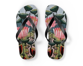 Colorful Lotus Print Flip Flops for Summer Zen Vibes