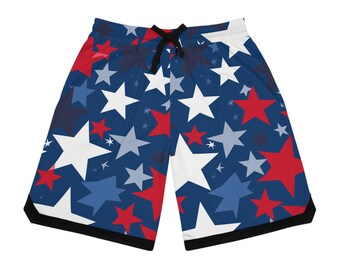 Calções de basquetebol com estampa patriótica de estrelas e listras – Roupa esportiva masculina