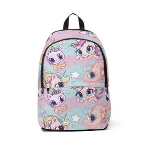 Mochila de tela con diseño de unicornio, bonita mochila escolar, regalo para niños, mochila de dibujos animados, accesorio de viaje moderno.
