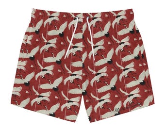 Calção de banho masculino com estampa de pássaros e secagem rápida para praia.