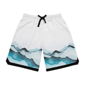 Trendy Basketball Rib Shorts, All-Over Print Athletic Wear, Summer Sports & Swim Shorts, Gym and  Casual Everyday Style